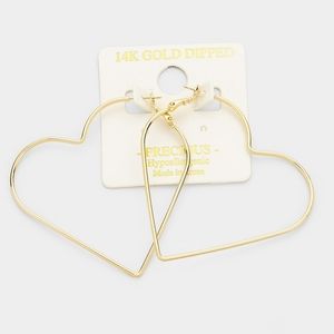 Gold Metal 14K Hollow Heart Hoop Earrings Open Fun Statement Jewelry